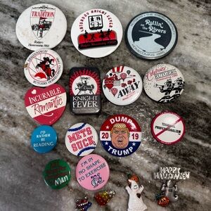 Vintage & new pinback button random advertisement pins